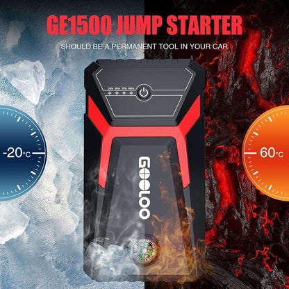 GOOLOO Car Jump Starter,1500A Peak 12V Battery Jump Box with Quick Charge Out(Up to 6.0L Gas and 4.0L Diesel Engines),GE1500 Portable Battery Booster Pack Power Bank Car Starter