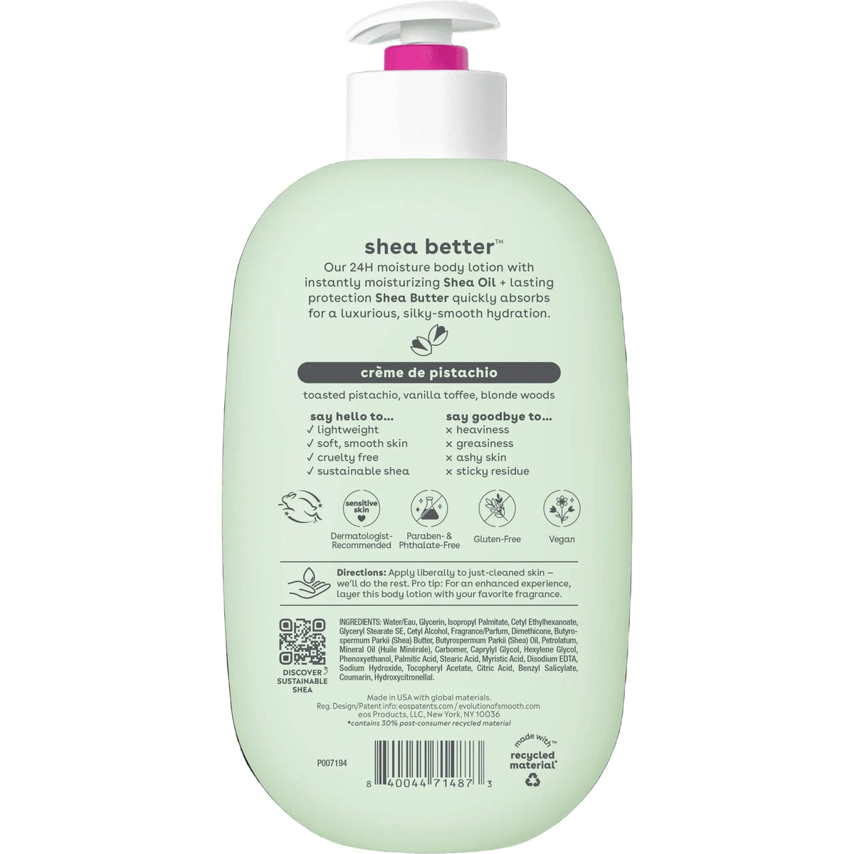eos Shea Better Body Lotion- Creme de Pistachio, Soothes Dry Skin, 16 fl oz