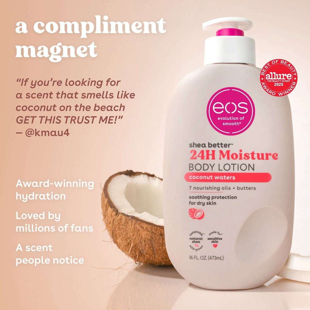 eos Shea Better Body Lotion - Coconut Waters, Made for Dryness, 16 fl oz.
