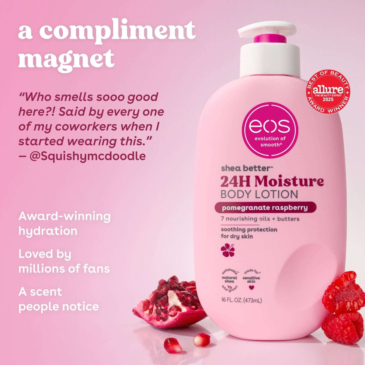 eos Shea Better Body Lotion - Pomegranate Raspberry, for Dry Skin, 16 fl oz