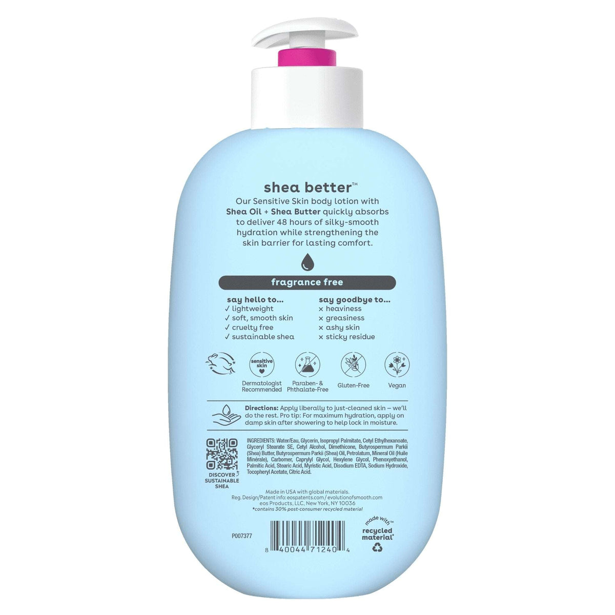 eos Shea Better Sensitive Skin Body Lotion for Dry Skin- Fragrance-Free, 16 fl oz