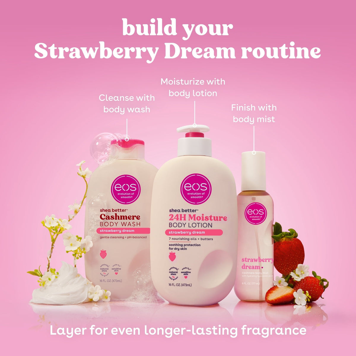 eos Shea Better Body Lotion for Dry Skin, Strawberry Dream, 16 fl oz