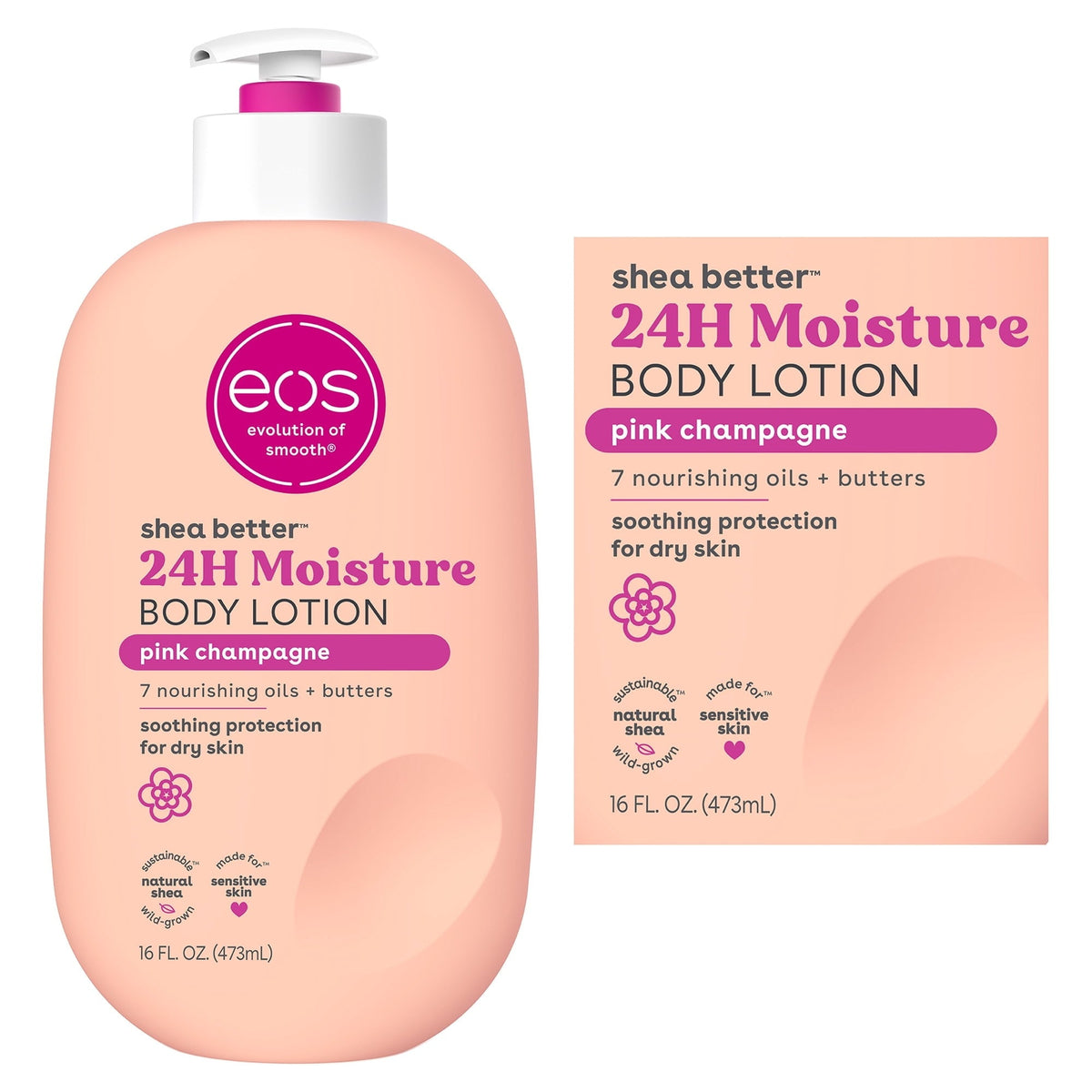 eos Shea Better Body Lotion for Dry Skin, Pink Champagne, 16 fl oz (PACK OF 3 )