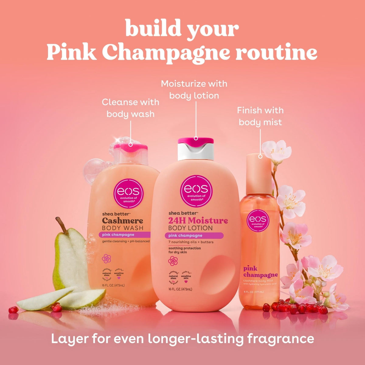 eos Shea Better Body Lotion for Dry Skin, Pink Champagne, 16 fl oz (PACK OF 3 )