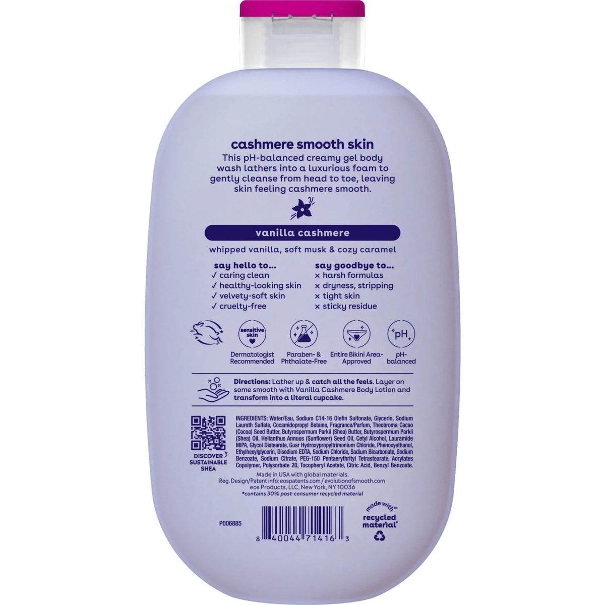 eos Shea Better Vanilla Cashmere Body Wash - Vanilla Cashmere, Creamy Gel Formula, Hyrdration for Dry Skin, 16 fl oz