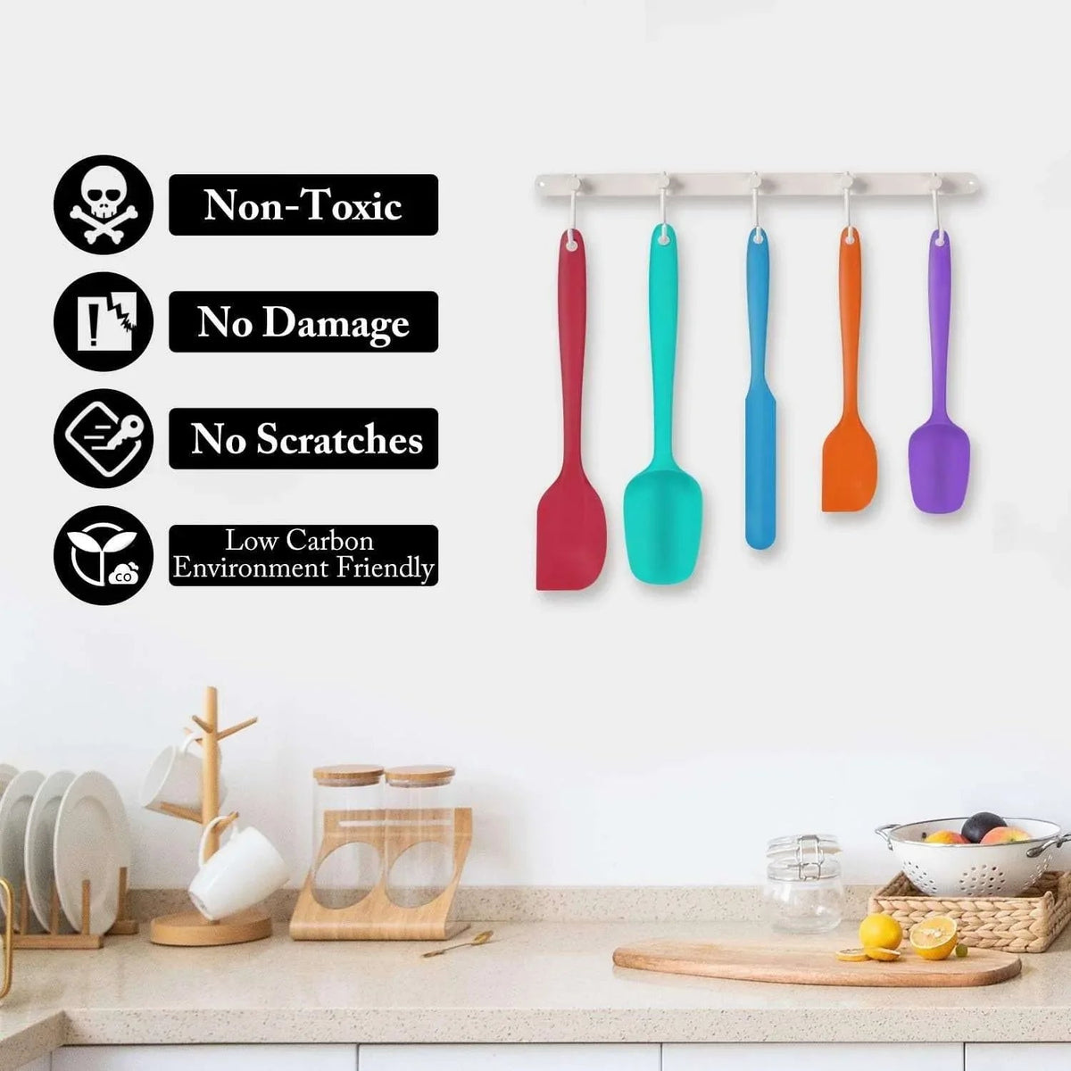 Food Grade Silicone Rubber Spatula Set, TAIMASI 5 Pcs Kithen Cooking Mixing Utensil Set, BPA-Free High Heat Resistant Non Stick Dishwasher Multicolor