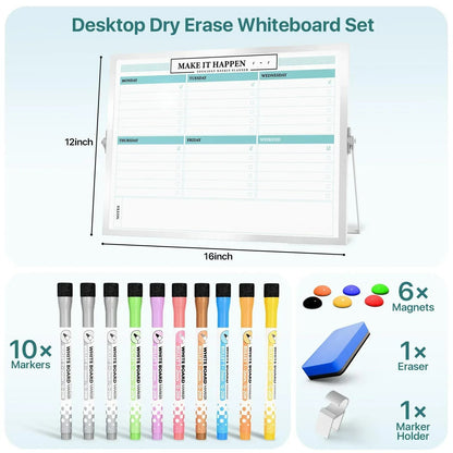 Marsrock Sale 17"×13"Green Desktop Double-Sided Dry Erase Whiteboard with Stand,10Markers,6Magnets,1Eraser,Great for Home,School&Office Planning