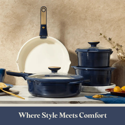 Carote 22 Pcs Ceramic Cookware Set, Pots and Pans Set with Detachable Handles, Oven Safe, Induction Cookware, Stackable Kitchen Cooking Set, Blue