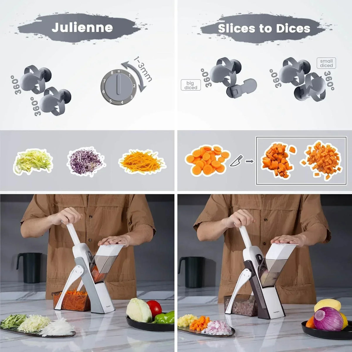 Mandoline Slicer for Vegetables Fruits, Adjustable Thickness Stainless Steel Food Cutter & Chopper, Safe and Quick Meal Preparation
