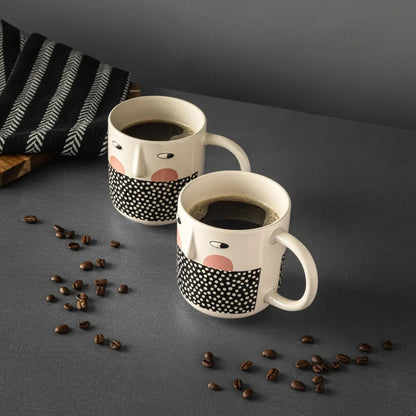 Thyme & Table 2 Pack Cheeky Faces with Dots Mugs 16.2 fl oz, Stoneware