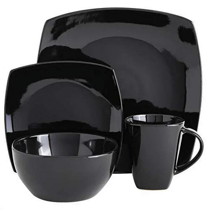 Gibson Soho Lounge Square 16-Piece Dinnerware Set - Black