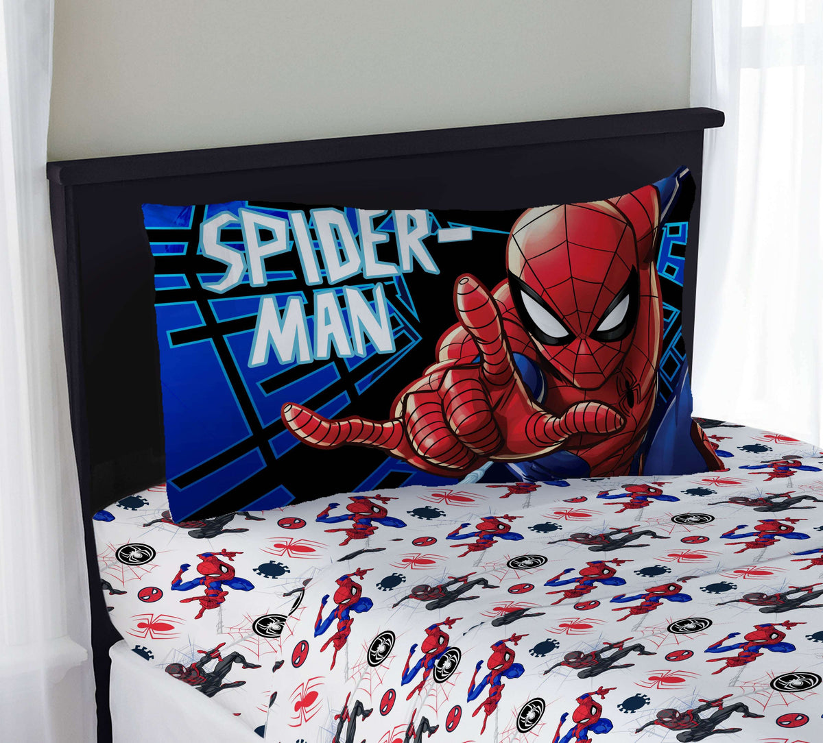 Spider-Man Kids 3-Piece Twin Sheet Set, Microfiber, White, Marvel