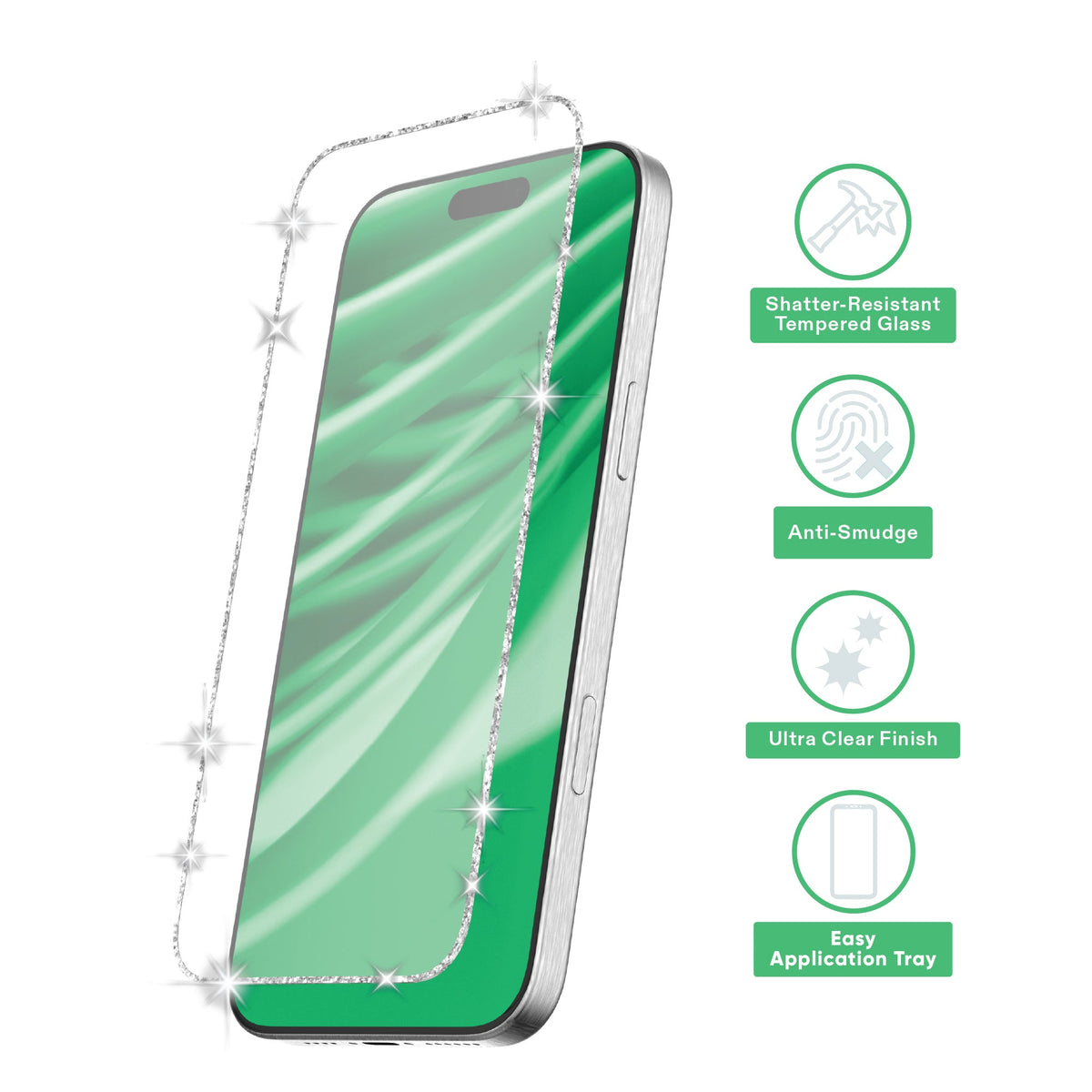 onn Glitter Frame Glass Screen Protector with Easy Application Tray for iPhone Air