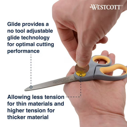 Westcott 8-Inch Titanium Bonded Adjustable Glide Scissors, Grey & Yellow for Office Use