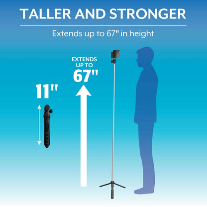 Bower Multi-Pod Max – 67" Extendable Tripod with Universal Phone Holder & Wireless Remote