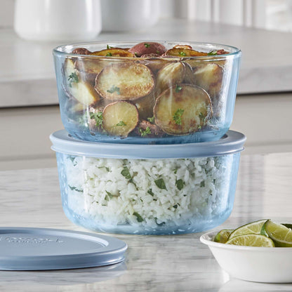 Pyrex Simply Store Tinted 4-piece Round Storage Set with Plastic Lids, Blue
