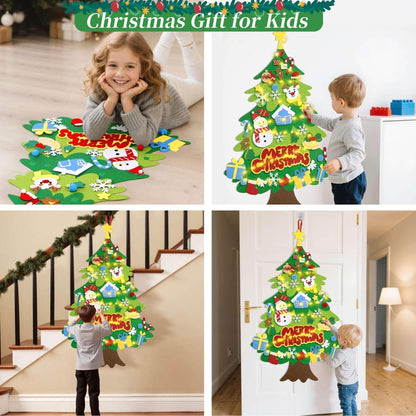 Jubtucc DIY Felt Christmas Tree Set with Light String, 38 Pcs Christmas Ornaments, 3.6 ft Wall Hanging Christmas Decorations for Kids Gifts New Year