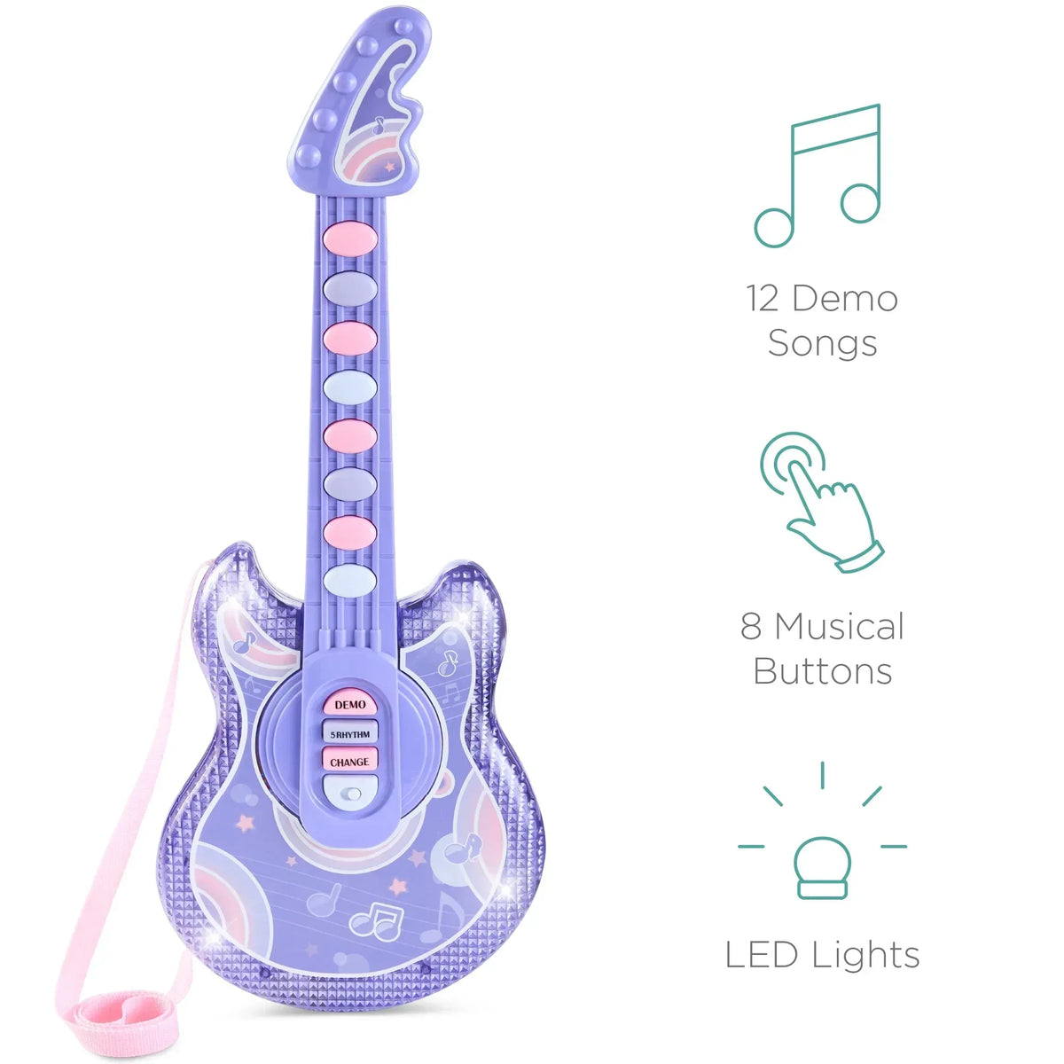 Best Choice Products 19in Kids Flash Guitar, Pretend Play Musical Instrument Toy for Toddlers w/ Mic, Stand