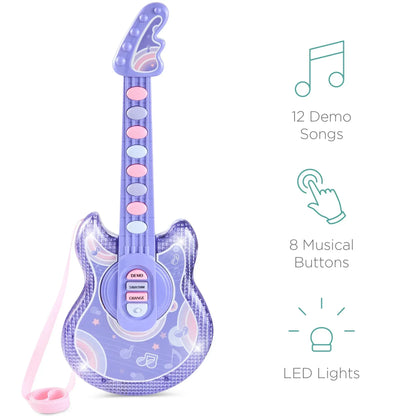 Best Choice Products 19in Kids Flash Guitar, Pretend Play Musical Instrument Toy for Toddlers w/ Mic, Stand