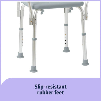 Medline Bath Chair and Shower Chair with Back and Armrests for Elderly, 13.5-In Seat, 350 lb Weight Capacity, Gray