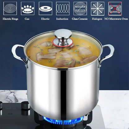 Coliware 12QT Stainless Steel Stock Pot with Glass Lid, 18/10 Food-Grade Material, 3-Ply Bottom, Induction Compatible, Dishwasher Safe
