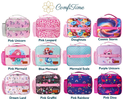 ComfiTime Lunch Bag for Kids – Insulated Lunch Box for Girls and Boys, Cute Reusable Cooler Bag with Zipper Pockets, Bottle Holder, Padded Handles and Shoulder Strap (Blue Camouflage)