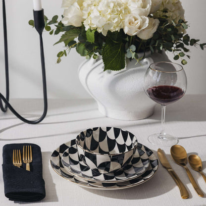 Thyme & Table Emmett 12-Piece Ceramic Dinnerware Set Black and White