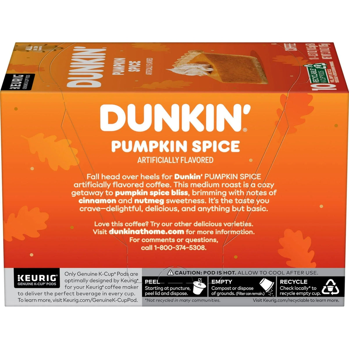 Dunkin’ Pumpkin Spice Artificially Flavored Coffee, Keurig K Cup Pods, 10 Count Box
