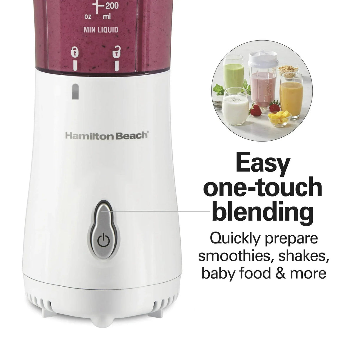 Hamilton Beach Personal Blender for Smoothies with 2 Travel Jars and Lids, White