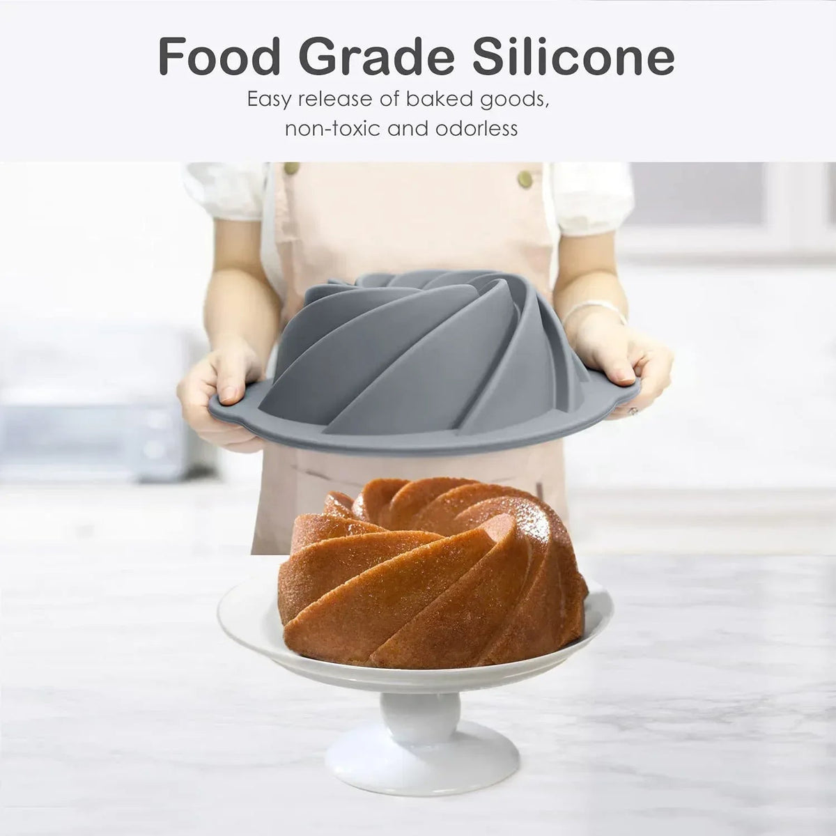 Silicone Novelty cake pan, Pound Cake Baking Pan Non-Stick pan, fluted cake pan with Heavy Grade Steel Frame and Handles for Baking Cake, bundt cake, Birthday, Party