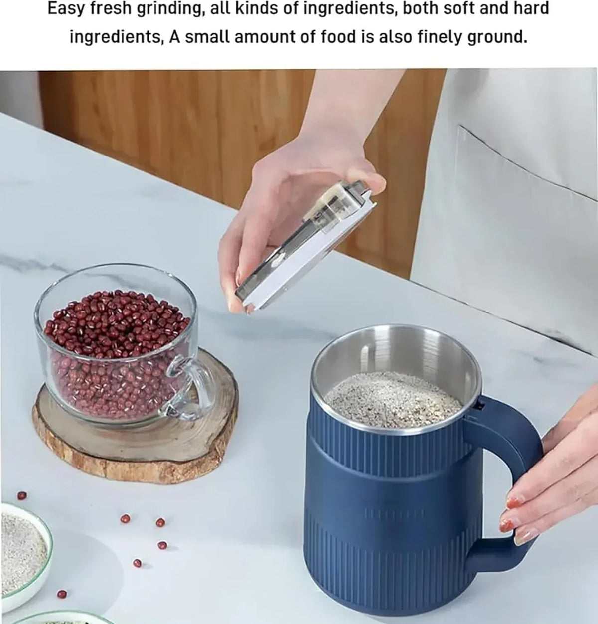Small Powder Grinding Machine, Grain mills, Herb Grinder, Spice Grinder, Electric Coffee Grinder, Multifunctional Grinding Machine with 304 Stainless Steel Blade,Blue