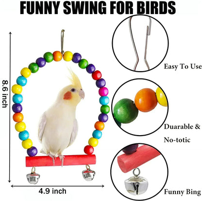 6 PCS Bird Toys Parakeet Toys,Dinosam Colorful Parrot Toy for Small Parakeets Cockatiels Conures Finches Swing Chewing Hanging Bell Cage Hammock Toy