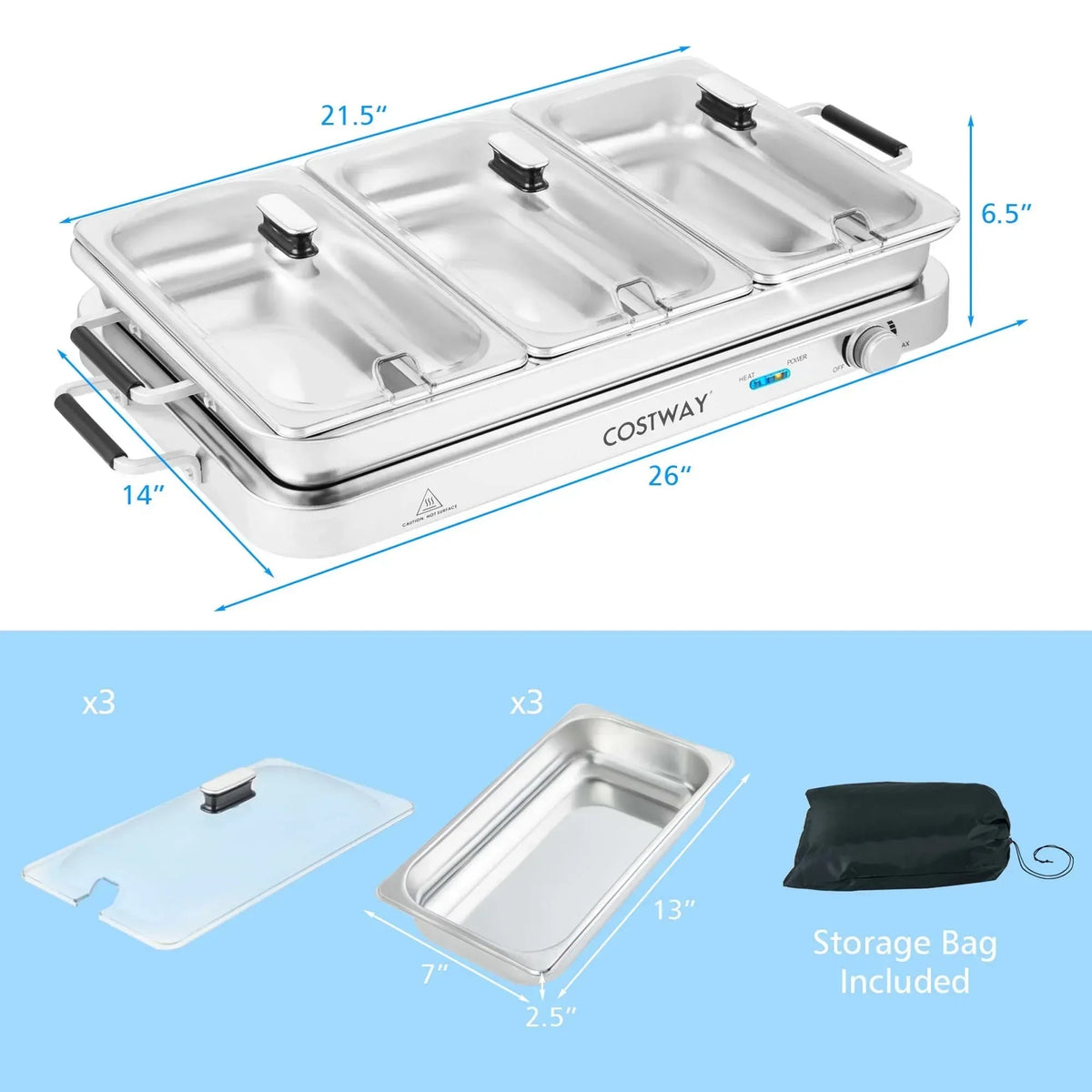 Costway Food Warmer Buffet Server 450W Stainless Steel Electric Warming Tray for Parties