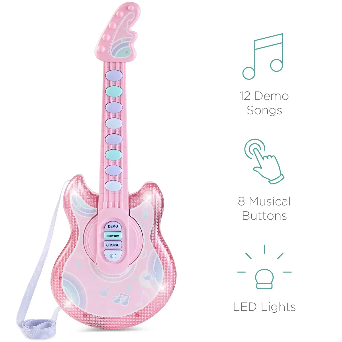 Best Choice Products 19in Kids Flash Guitar, Pretend Play Musical Instrument Toy for Toddlers w/ Mic, Stand