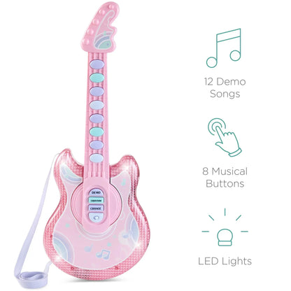 Best Choice Products 19in Kids Flash Guitar, Pretend Play Musical Instrument Toy for Toddlers w/ Mic, Stand
