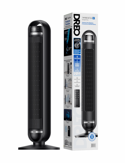 DREO Tower Fan, 27ft/s Velocity Quiet Floor Fan, 90° Oscillating Fans for Indoors with 8 Speeds, 4 Modes, Remote Control, Standing Fans, Bladeless Fan, Black, Nomad DC