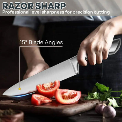 Vesteel Knife Set for Kitchen with Block, 15 Pcs High Carbon Stainless Steel Kitchen Knife Set with Self Sharpening