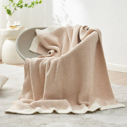 Snuggle Sac Heather Beige Throw Blanket for Couch, Ultra Soft Microfiber Knitted Blanket Cozy Warm Blankets, Beige, 50x70 inches