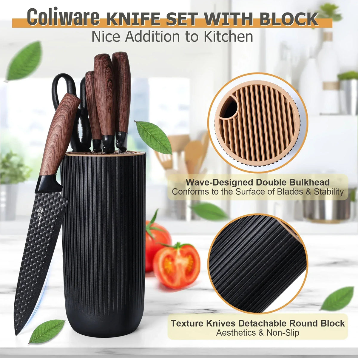 Joyfair Kitchen Knife Set, 7 Pcs Stainless Steel White Knives Block Set for Chef, Super Sharp Professional Knife Set with Universal Knife Block for Home Restaurant, Non-Stick & Anti-Rust