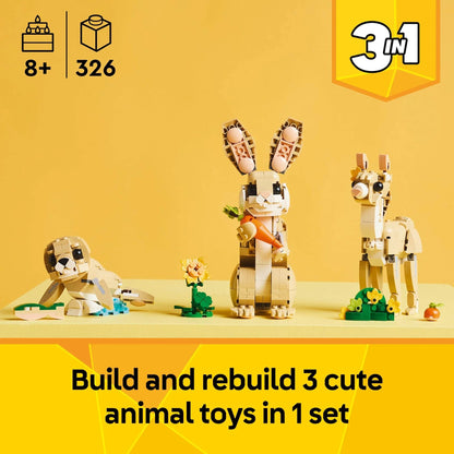 LEGO Creator 3in1 Cute Bunny - Building Toys Set W/ 3 Building Options, Bunny, Seal, or Llama - Easter Decorations & Gift for Kids, Ages 8+ - Craft for Girls & Boys - 31162