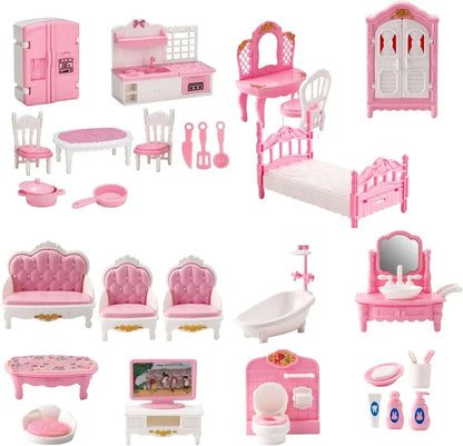 Dollhouse Furniture Set Accessories,Small Dollhouse Miniature Pretend Play Family Toys Gift,Toddler Boy Girl Kid 3Y+ Mini Bedroom/Livingroom/Bathroom/Kitchen