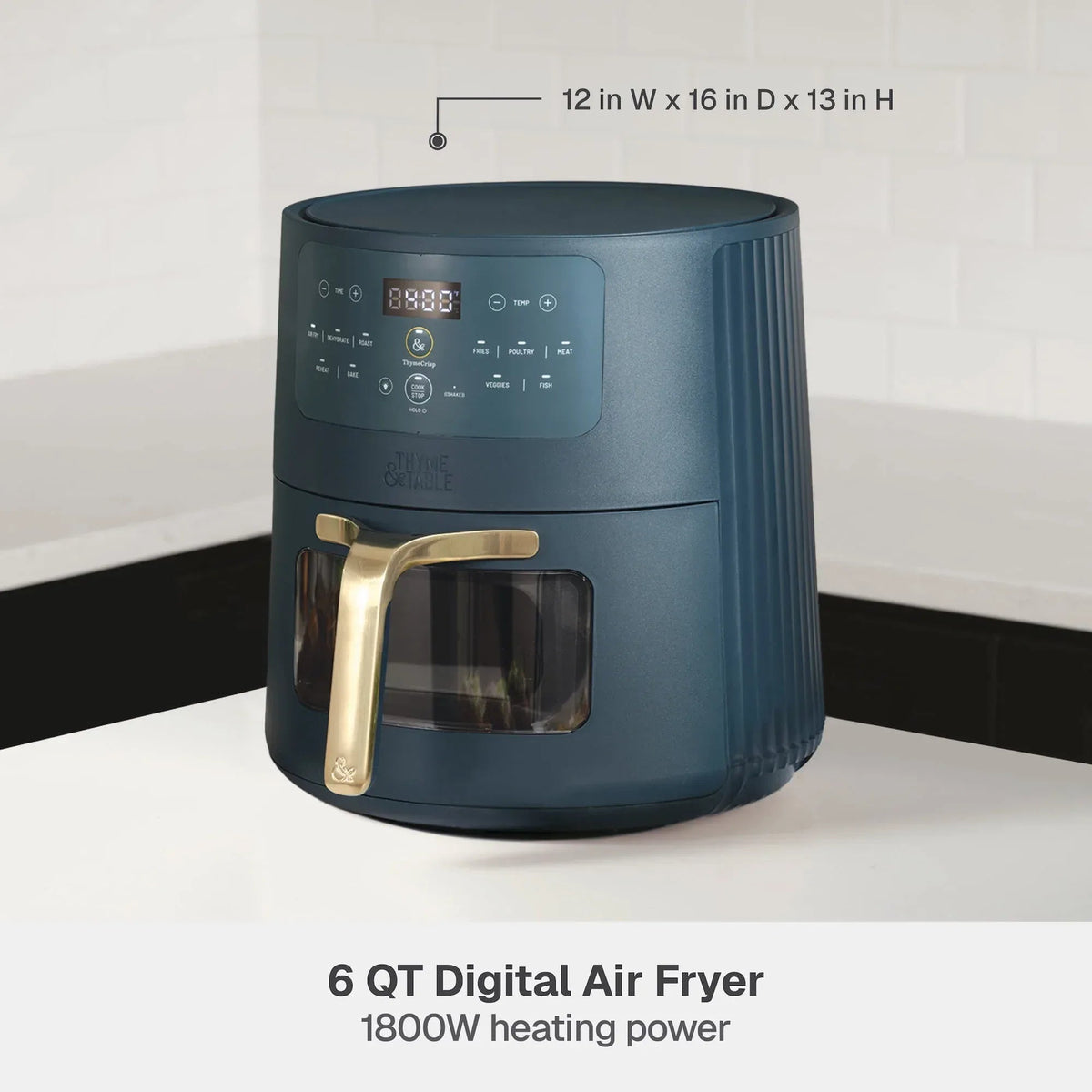 Thyme & Table 6QT Air Fryer, with ThymeCrisp™ and Ceramic-Coated Nonstick Basket, Atlantic Blue
