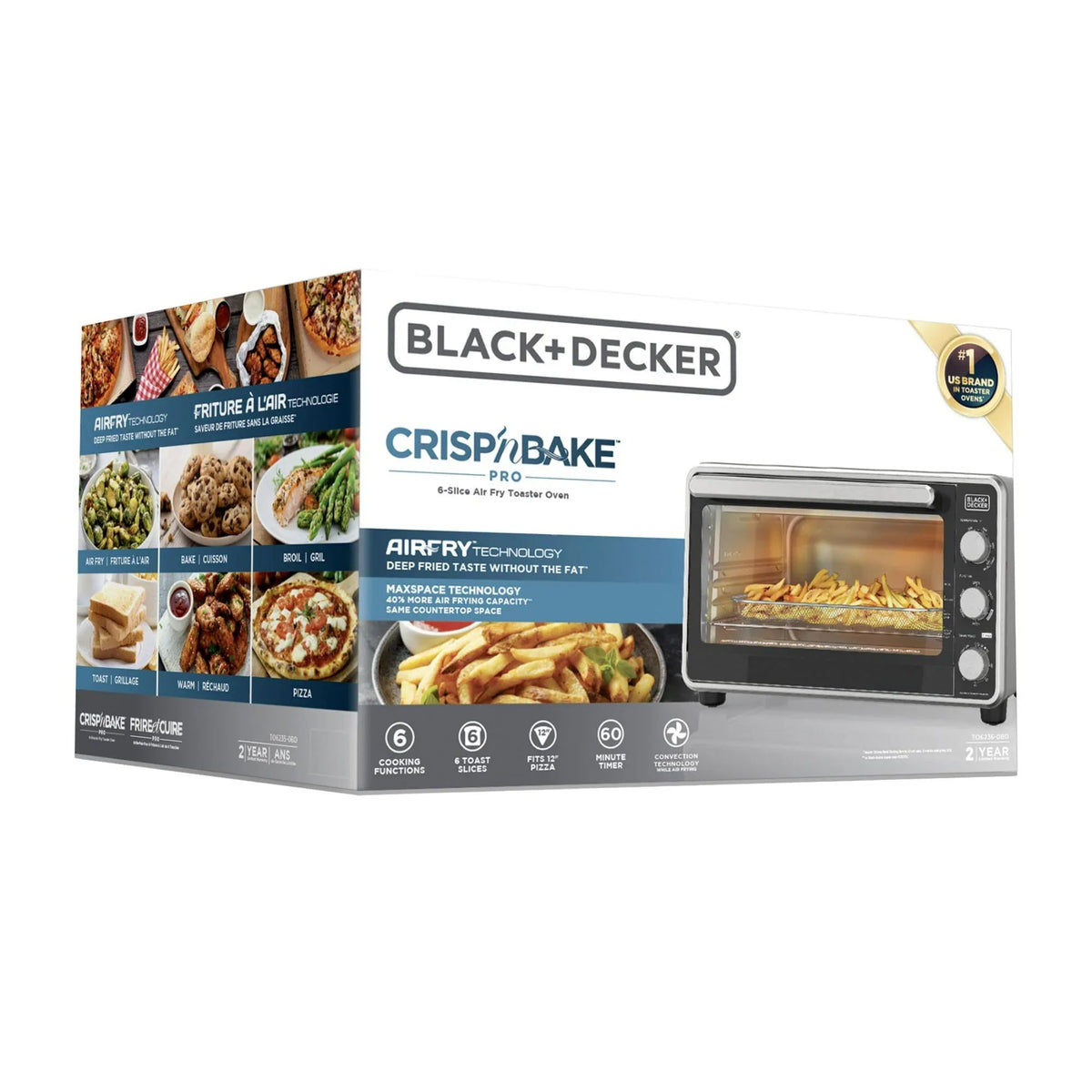 Black + Decker Crisp 'N Bake PRO 6-Slice Air Fryer Toaster Oven with Basket, Pan, Rack & Tray, Stainless Steel
