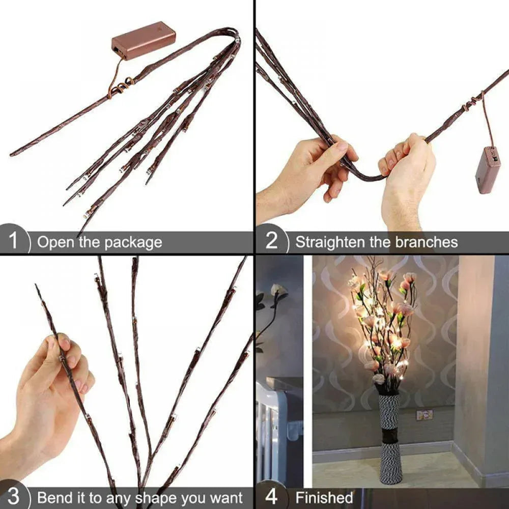 Pretty Comy 30" 20LED Lighted Branches Battery Operated Warm White Led Twigs Lighted Willow Branches Vase Fillers for Christmas Home Party Decoration Indoor Outdoor Use