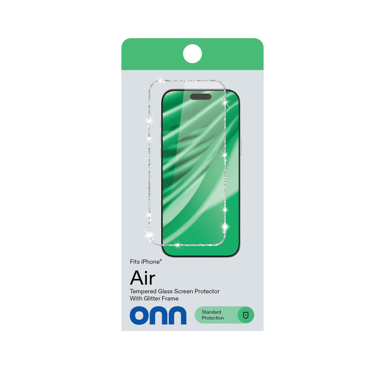 onn Glitter Frame Glass Screen Protector with Easy Application Tray for iPhone Air