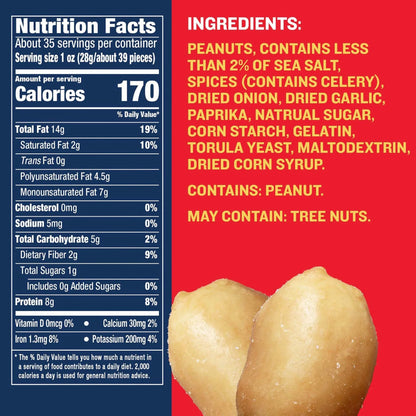 PLANTERS Lightly Salted Dry Roasted Peanuts, Party Snacks, Plant Based Protein, 2.16 lb Canister