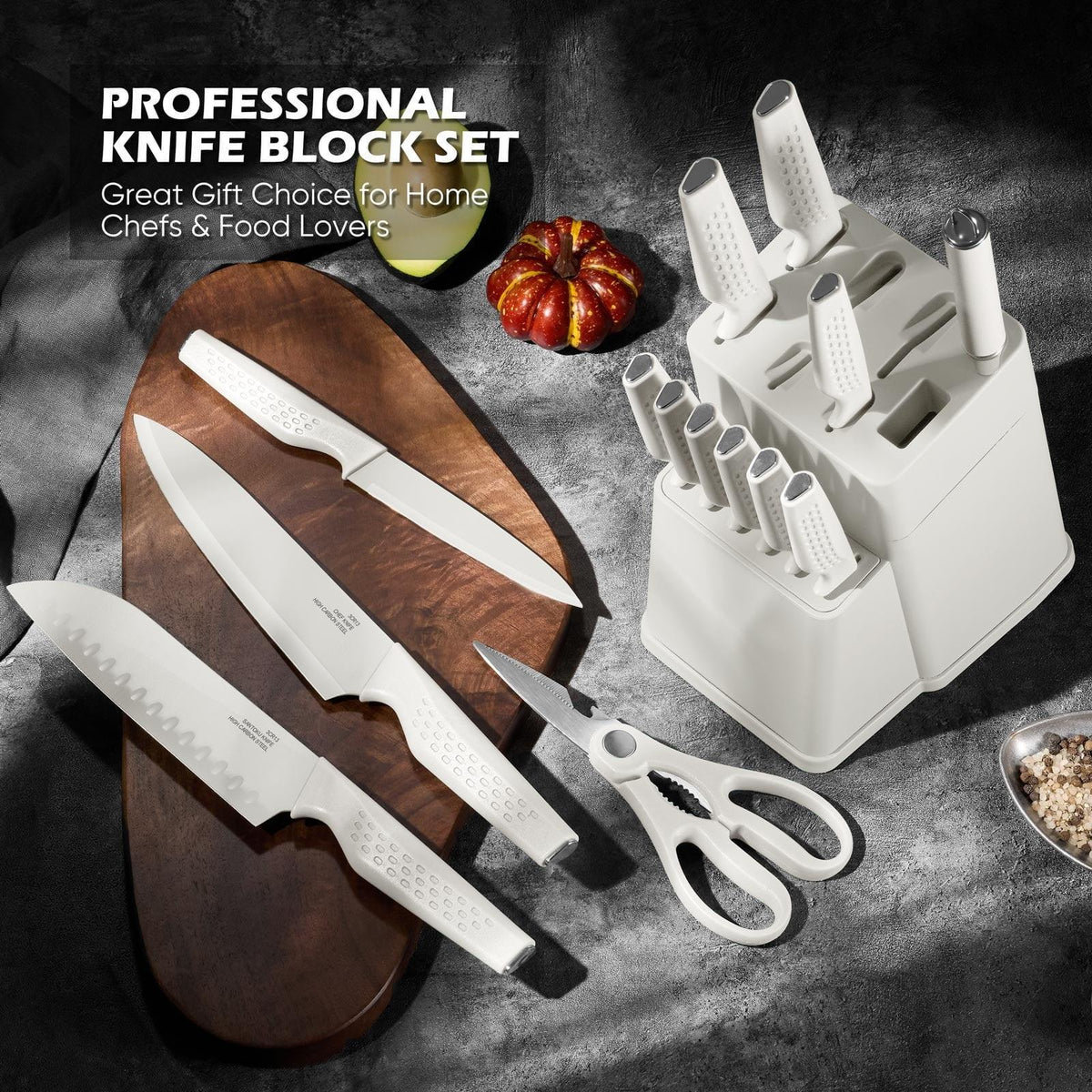 Vesteel Knife Block Set for Kitchen, 15-Piece High Carbon Stainless Steel Knives Set with Ergonomic Handle, Ultra-sharp & Rust Resistant
