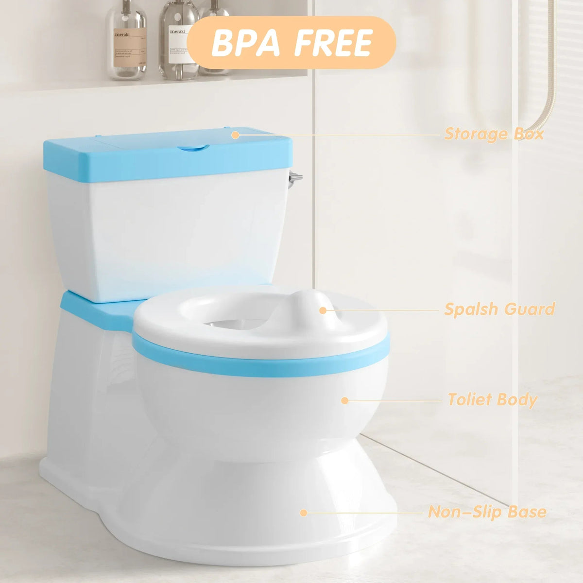 2-in-1 Toddler Potty Training Toilet with Flushing Sound,Blue – Detachable Seat for Boys & Girls, Wipes & Toilet Paper Storage, Easy Clean