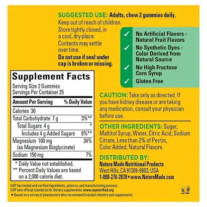 Nature Made High Absorption Magnesium Glycinate Gummies, Daily Magnesium Supplement, 50 Gummies