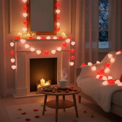 Valentine Heart Shaped String Lights, 6.56ft Valentine's Day Decorations Lights with Red & Pink Heart, Connectable Romantic Fairy Lights for Valentine, Wedding, Anniversary Party Decorations
